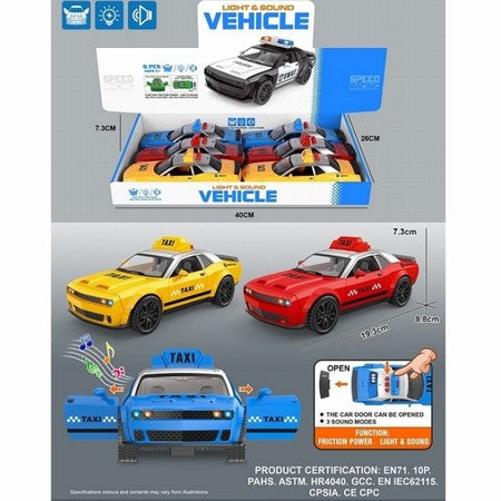 [CIL] 53551 INERTIA TAXI VEHICLE WITH LIGHT AND MUSIC(19.3*8.8*7.3CM, 6PCS/BOX)