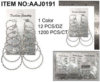 TWIST EARRING HOOP SILVER 6PC