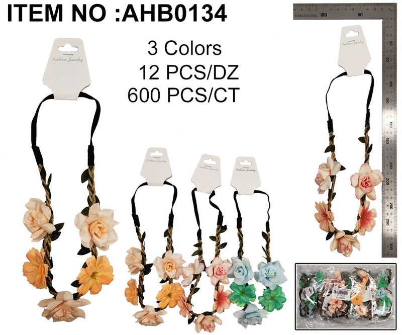 5 FLOWER HAIR GARLAND 3CLR ASST