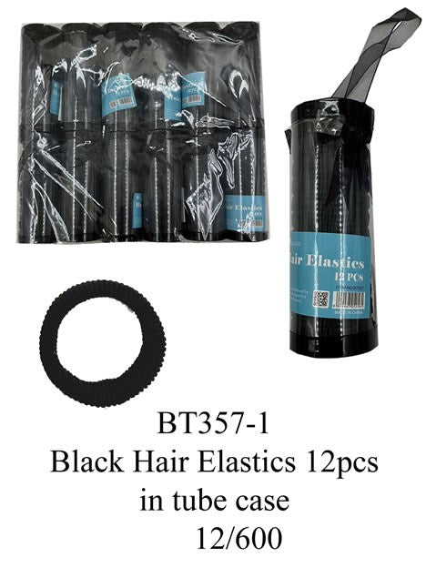 [MEGA] BT357-1 BLACK HAIR ELASTICS 12PCS IN TUBE CASE *