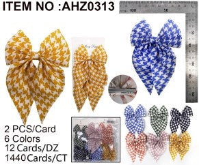 BOWKNOT PLAID HAIRCLIP CH 6CLR ASST 11CM