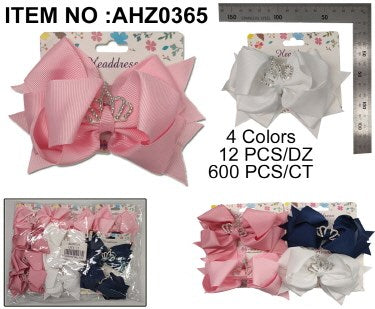 CROWN HAIR BIG BOW CLIP 11*7CM 4CLR ASST