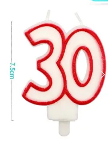 [MOT] EA0040 CANDLE NUMBER 30 RED/WHITE 9CM