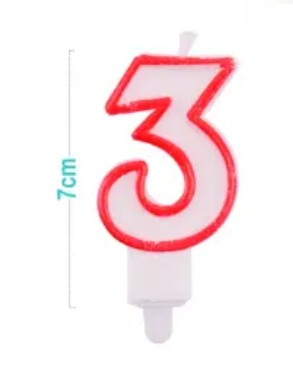 [MOT] EB0055 CANDLE NUMBER 3 RED/WHITE 9CM