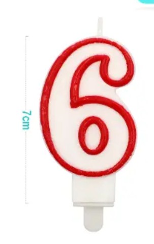 [MOT] EB0058 CANDLE NUMBER 6 RED/WHITE 9CM