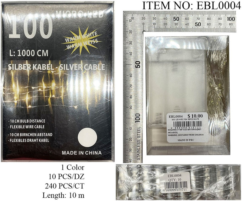 MINI LED WIRE 10M 100PCS WHITE