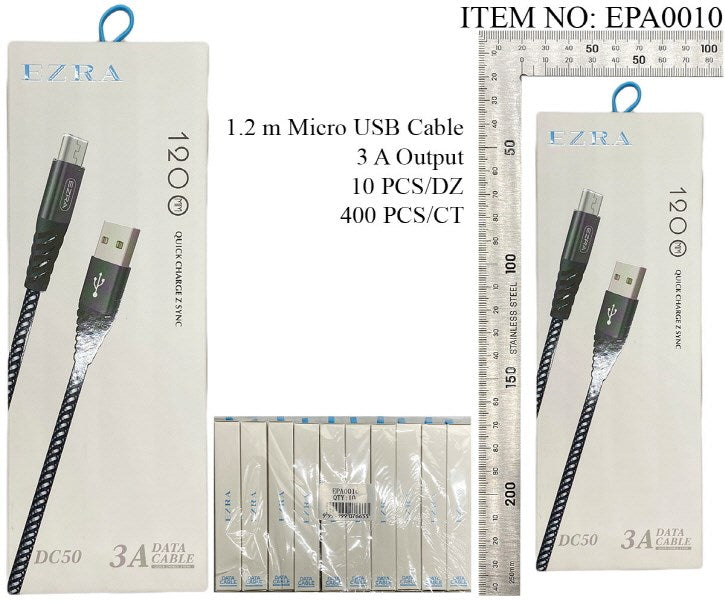 EZRA MICRO 3.0A FAST USB CHARGE & DATA CABLE 1.2M FABRIC