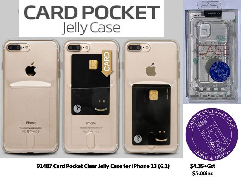 [ADR] 91487 CARD POCKET CLEAR JELLY CASE FOR IPHONE 13 (6.1)