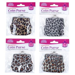 [SAS] 274291 COIN PURSE KISS LOCK BUCKLE - 4 ASSORTED COLOURS WITH ANIMAL PRINT 9CM X 7CM