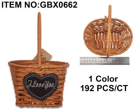 PVC WOVEN BASKET XS 9X10X14 I LOVE YOU 2 COL ASST