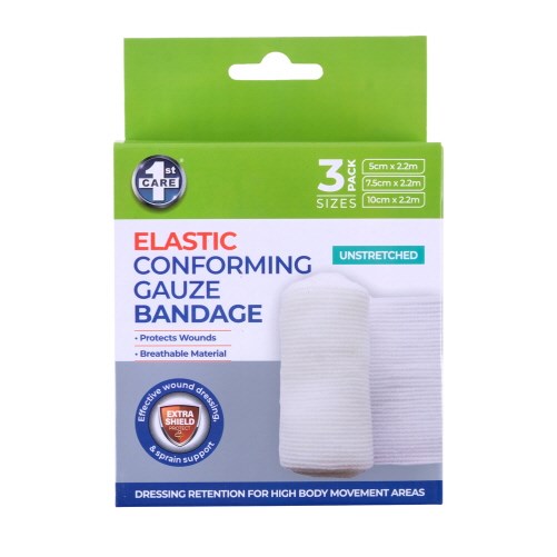 [SAS] 281220 Conforming Gauze Bandages Non-Adhesive 3pk - Sizes: 5cm x 2.2m, 7.5cm x 2.2m, 10cm x 2.2m (4.5m Stretched)