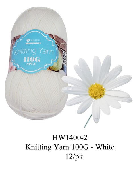 [MEGA] HW1400-2 KNITTING YARN 100G - WHITE