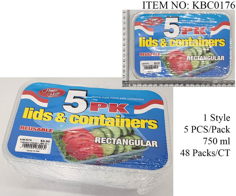 TAKEAWAY TUBS RECT 750ML 5PCS PP/5