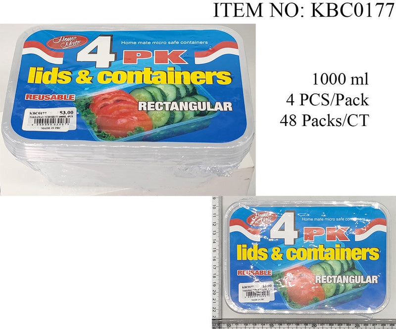 TAKEAWAY TUBS RECT 1000ML 4PCS PP/5