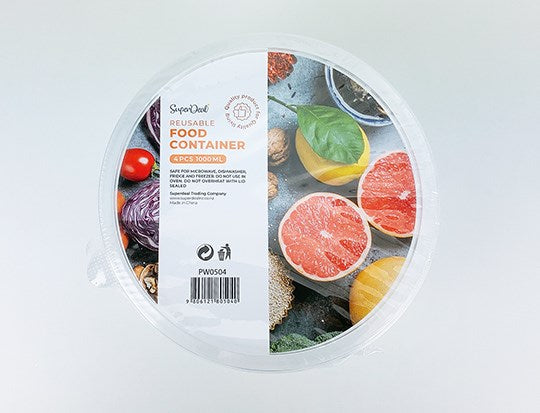 [SUP] PW0504 4PC 1000ML RECYCLABLE PP5 MICROWAVABLE ROUND CONTAINER - NO DC