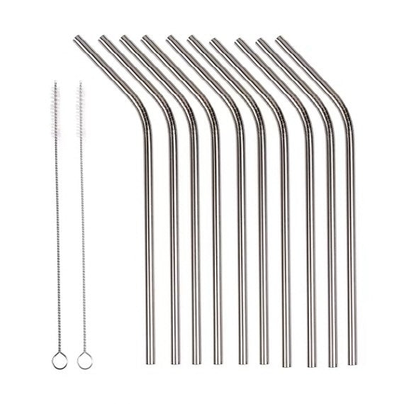 10 PACK SILVER METAL STRAWS