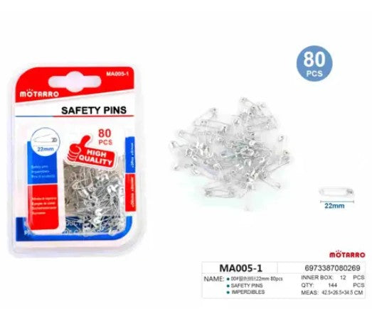 [MOT] MA005-1 80PCS 22MM SAFETY PINS SILVER