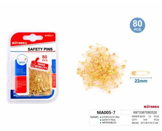 [MOT] MA005-7 80PCS 22MM SAFETY PINS GOLD