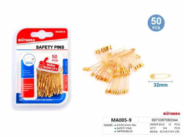 [MOT] MA005-9 50PCS 32MM SAFETY PINS GOLD