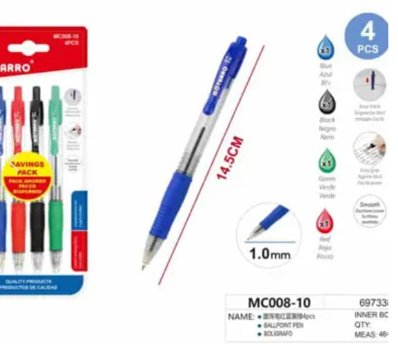[MOT] MC008-10 4PCS BALLPOINT RED+BLUE+BLACK+GREEN
