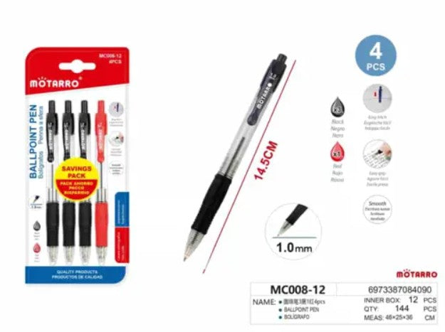 [MOT] MC008-12 4PCS BALLPOINT (3BLACK+1RED)