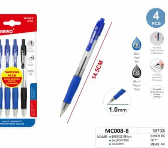 [MOT] MC008-8 4PCS BALLPOINT (3BLUE+1BLACK)
