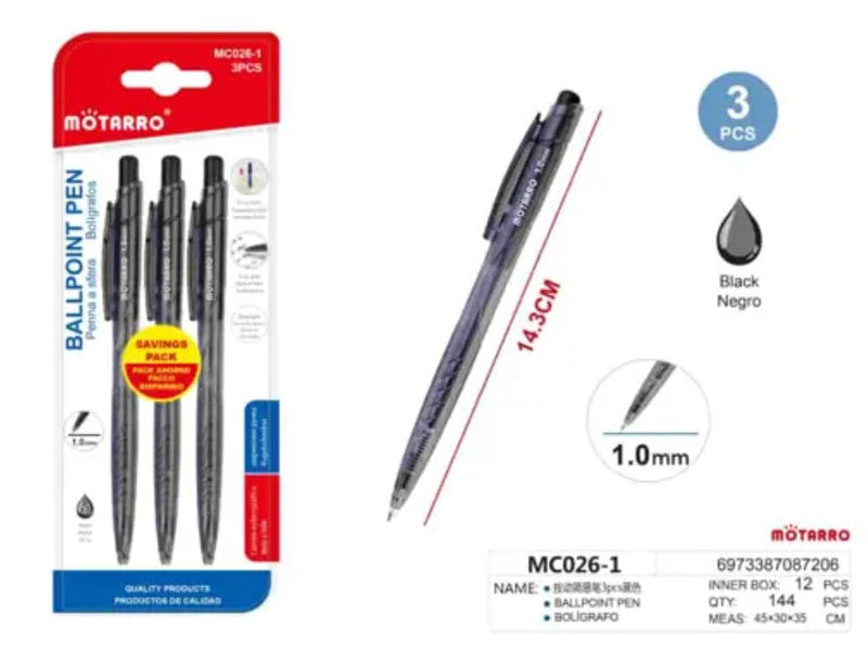 [MOT] MC026-1 3PCS 1.0MM BALLPOINT PEN BLACK