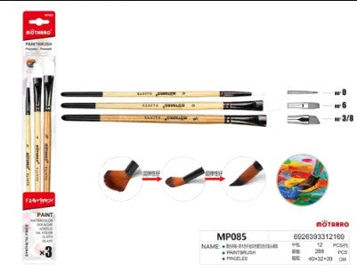 [MOT] MP085 3PCS POINTED & FLAT & ANGLED TIP PAINT BRUSH KIT