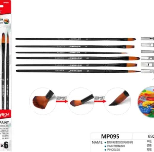 [MOT] MP095 6PCS ROUND & FLAT & POINTED TIP PAINT BRUSH KIT