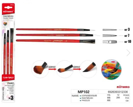 [MOT] MP102 3PCS FLAT & POINTED TIP PAINT BRUSH KIT
