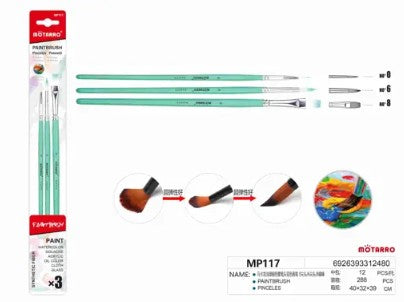[MOT] MP117 3PCS POINTED & FLAT TIP PAINT BRUSH KIT