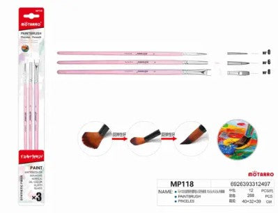 [MOT] MP118 3PCS POINTED & FLAT TIP PAINT BRUSH KIT