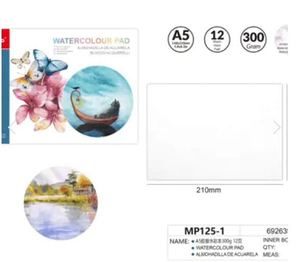 [MOT] MP125-1 A5 WATERCOLOR PAPER PAD/12 SHEETS/300GSM