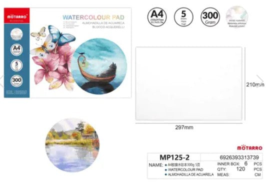 [MOT] MP125-2 A4 WATERCOLOR PAPER PAD/5 SHEETS/300GSM