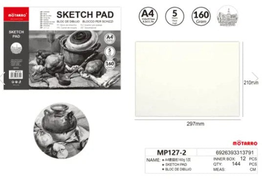 [MOT] MP127-2 A4 SKETCH PAPER PAD/5 SHEETS/160GSM