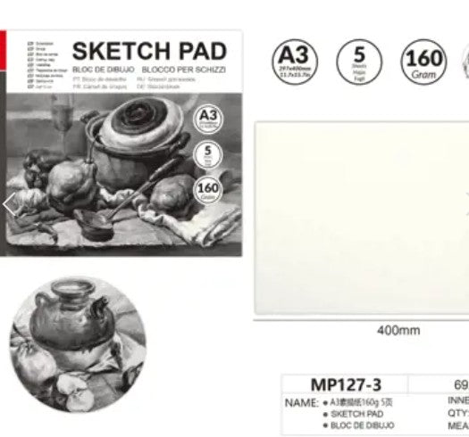 [MOT] MP127-3 A3 SKETCH PAPER PAD/5 SHEETS/160GSM