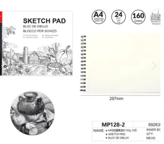 [MOT] MP128-2 A4 SKETCH PPAER PAD/24 SHEETS/160GSM