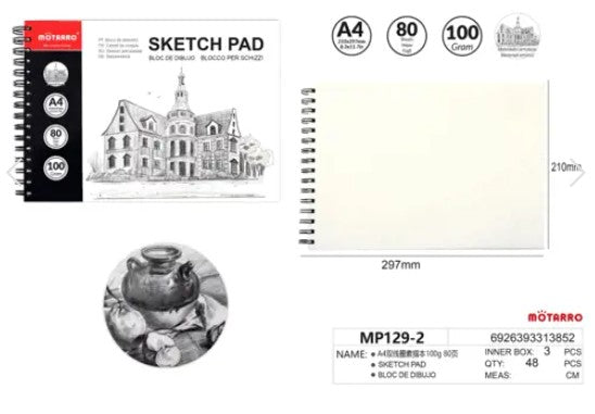 [MOT] MP129-2 A4 SKETCH PAPER PAD/80 SHEETS/100GSM