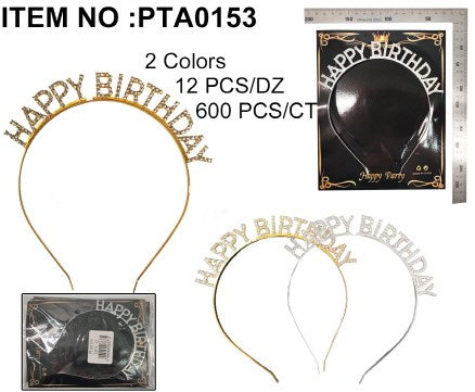 HAPPY BIRTHDAY HEADBAND 15.5*16.5 2CLR ASST