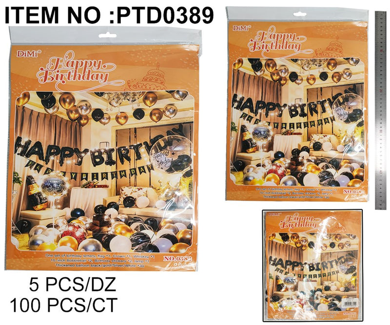 HAPPY BIRTHDAY BALLOON SET NAVY GOLD  39PCS