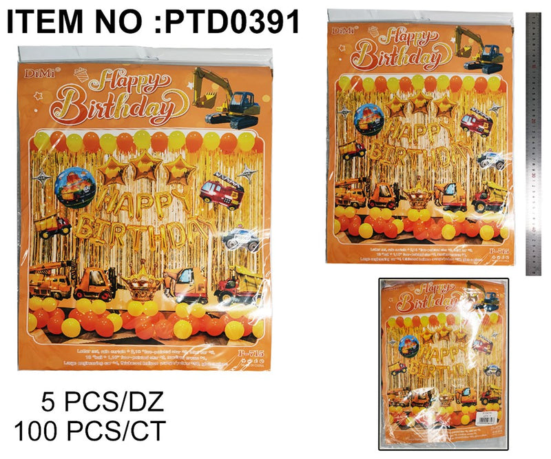 CONSTRUCTION HAPPY BIRTHDAY BALLOON SET 67PCS