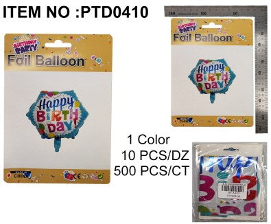 FOIL BALLOON HAPPY BIRTHDAY BLUE HEXAGON 45X50