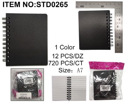 LINED NOTEBOOK A7 80 SHEET BLACK