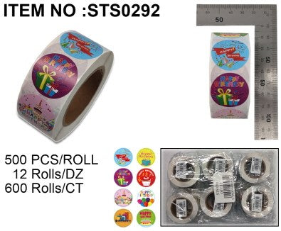 ROLL STICKERS HAPPY BIRTHDAY A  500PC