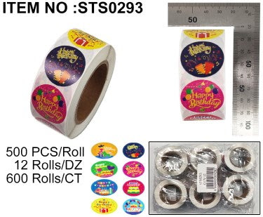 ROLL STICKERS HAPPY BIRTHDAY B  500PC