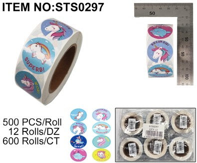 ROLL STICKERS UNICORN  500PC