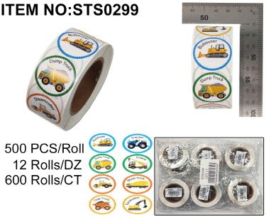 ROLL STICKERS CONSTRUCTION VEHICLE  500PC