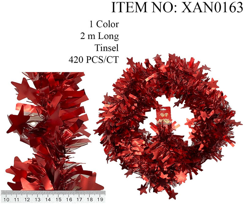 XMAS TINSEL MATT STAR 2M RED