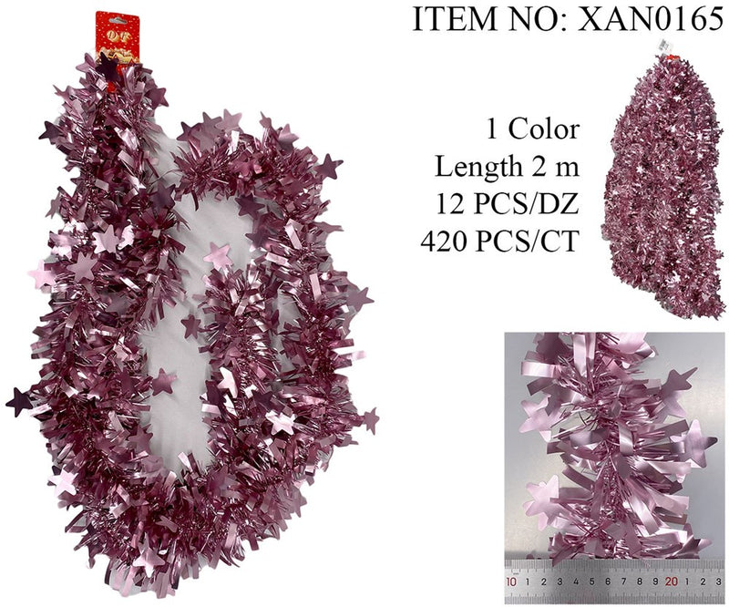 XMAS TINSEL MATT STAR 2M PINK