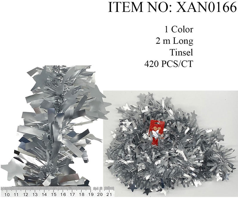 XMAS TINSEL MATT STAR 2M SILVER